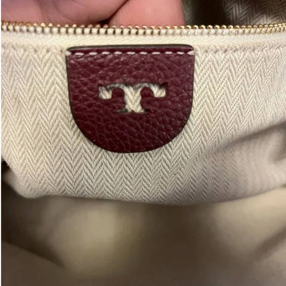 TORY BURCH McGraw Burgundy Pebbled Leather Zip Top Tote w/ Crossbody Strap